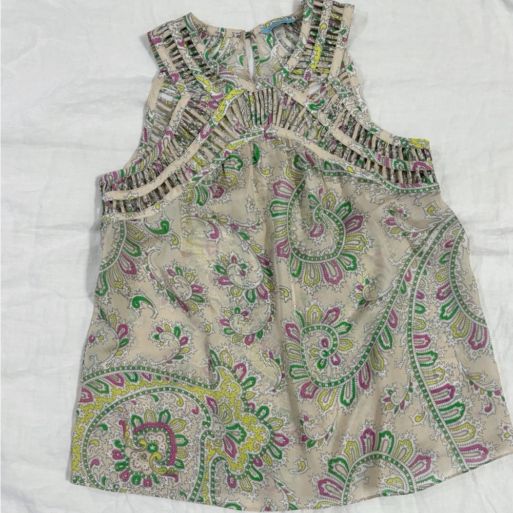 Anthropology Idella Lattice Silk Paisley Top